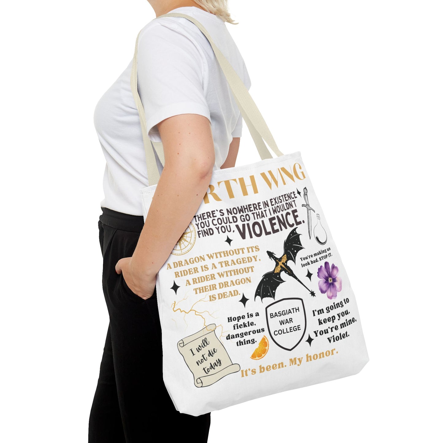 Fourth Wing Quote Tote Bag | Basgiath, Dragons & Violet Romance Design