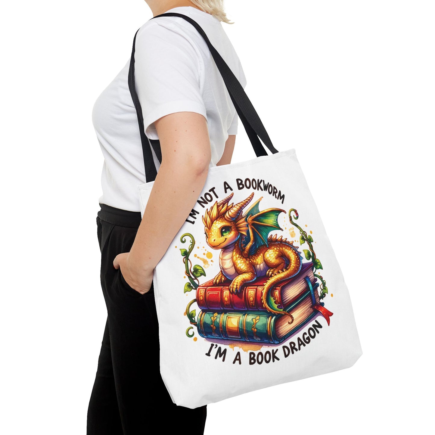 Book Dragon Tote Bag | Fantasy Reading Lover Gift | Double Sided Linen Bag