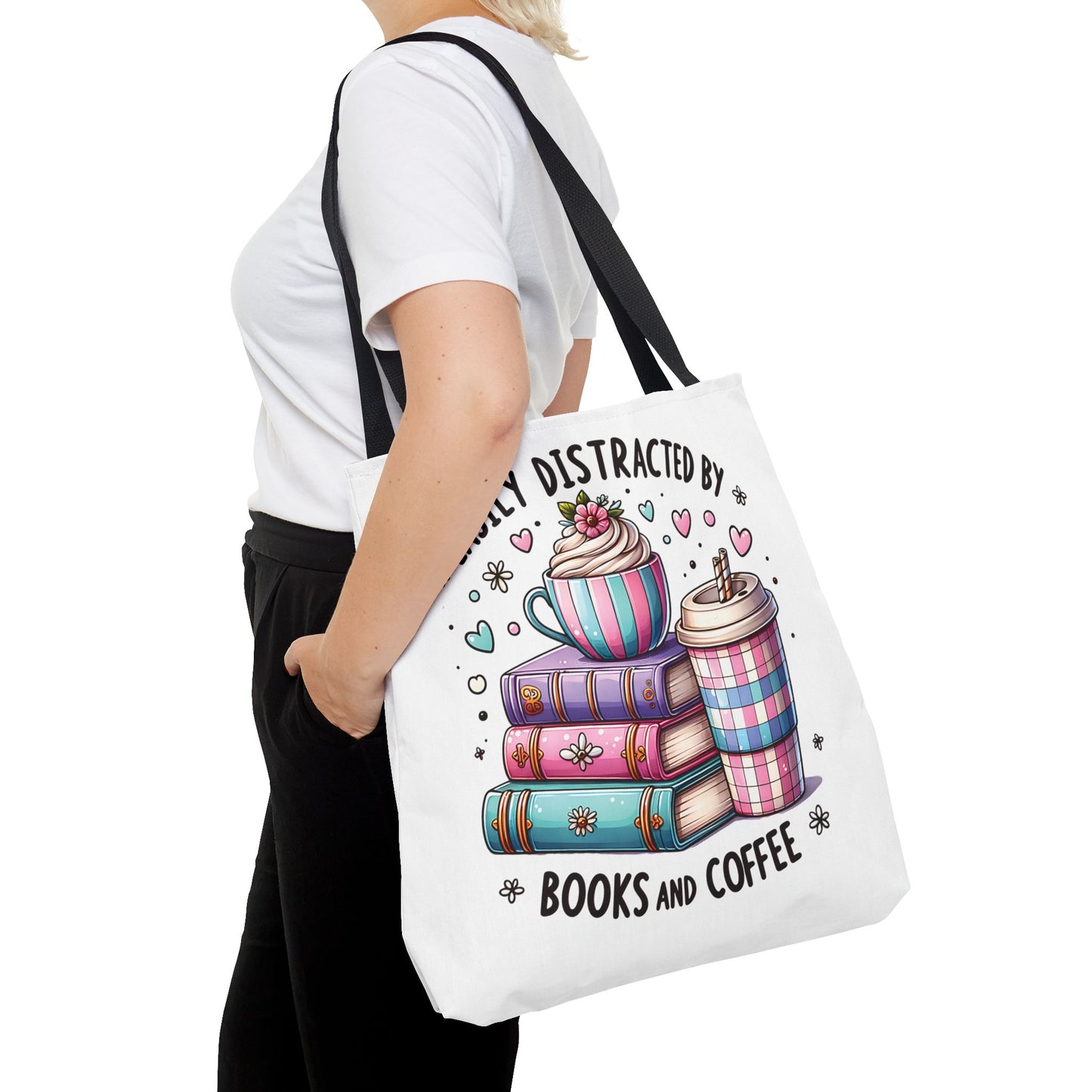 Easily Distracted by Books and Coffee | Book Lover Tote Bag | Reading Gift Bag