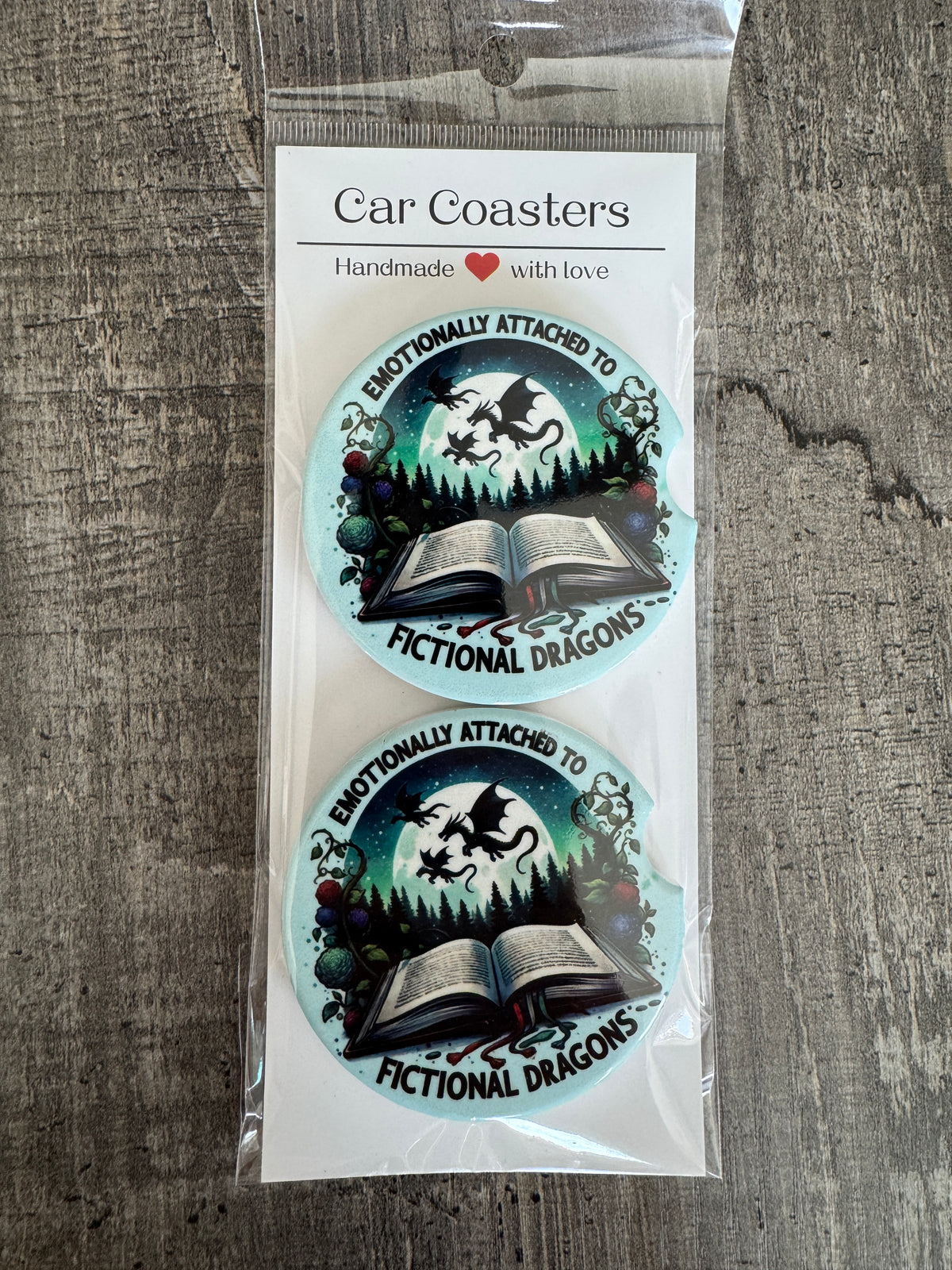 Emotionally Attached to Fictional Dragons car coasters