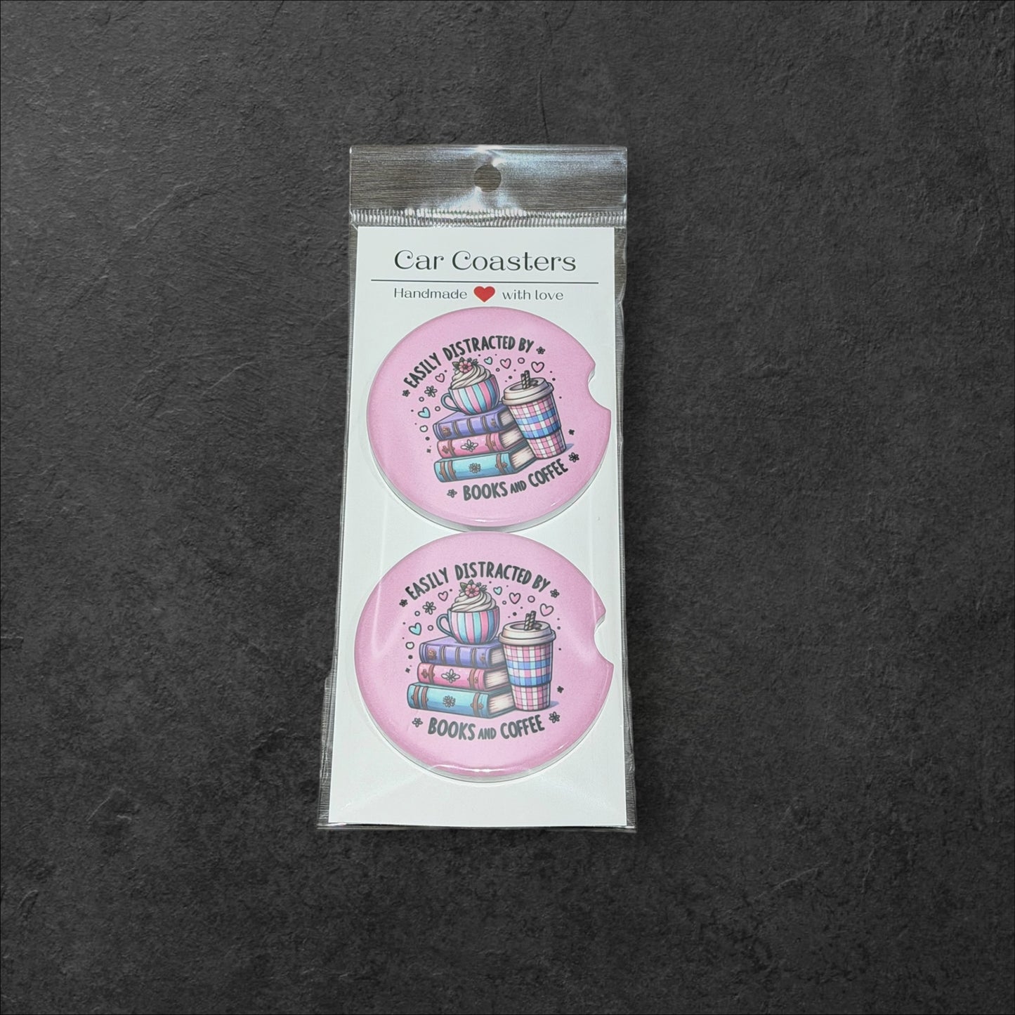Easily Distracted by Books & Coffee | Car Coasters