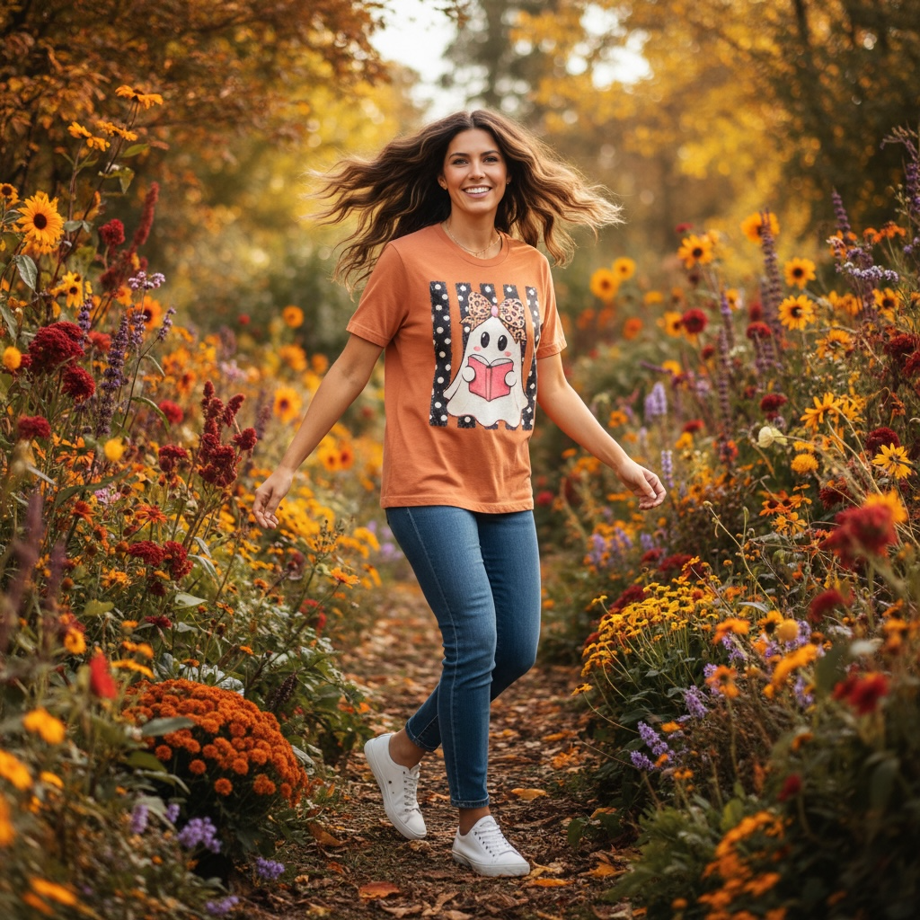 Ghost Reading Seasonal Halloween Book Graphic T-Shirt