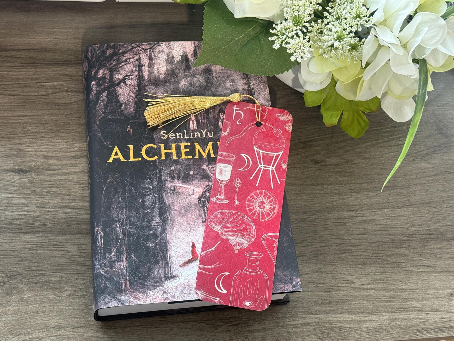 Rose in a Graveyard Gothic Bookmark | Dark Academia Alchemy Inspired Bookish Gift with Gold Tassel