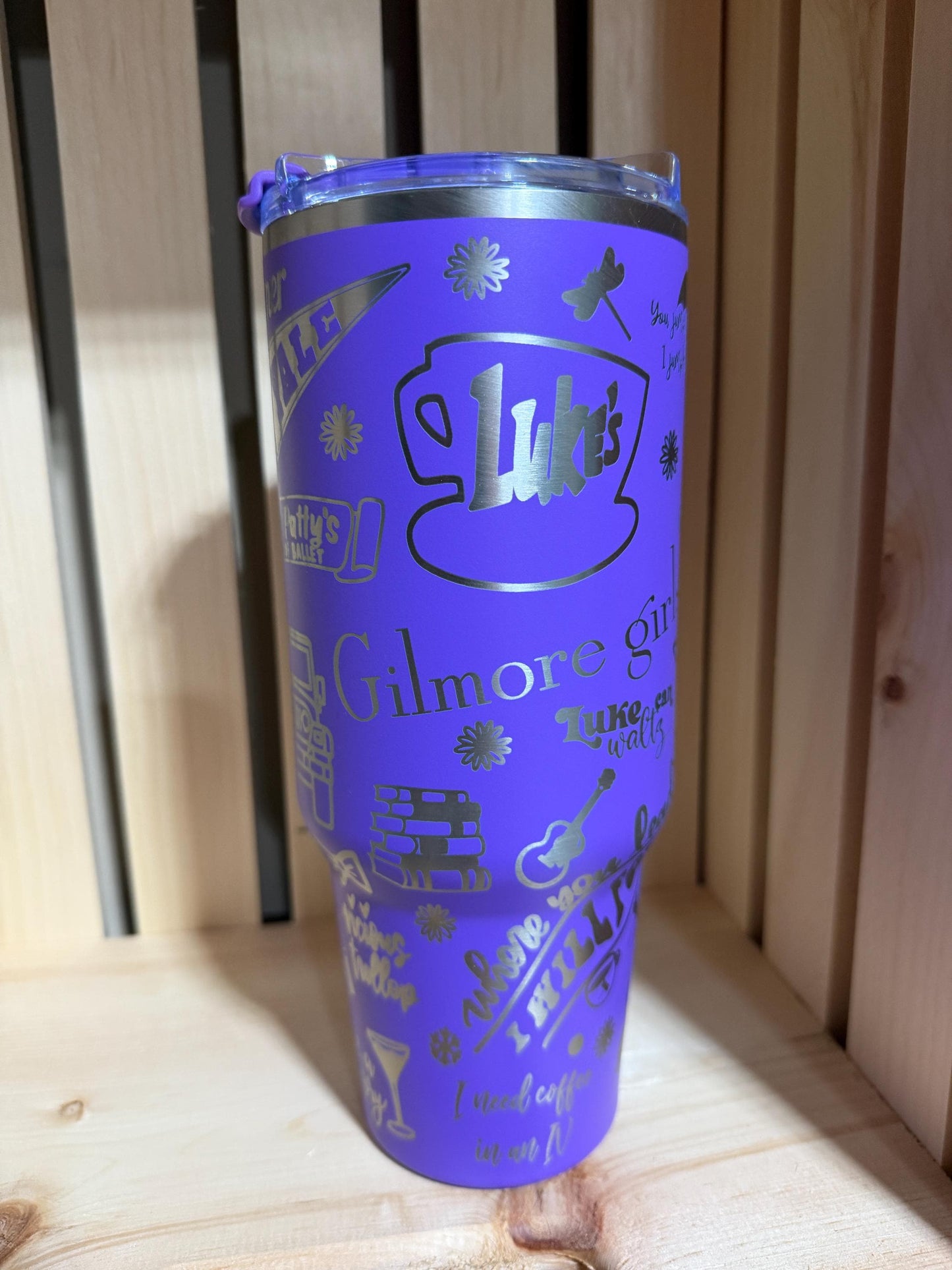 Gilmore Girls 40oz Engraved Tumbler | Stars Hollow Stanley Style Cup | Luke’s Coffee Travel Mug | Bookish TV Show Gift | Purple Tumbler