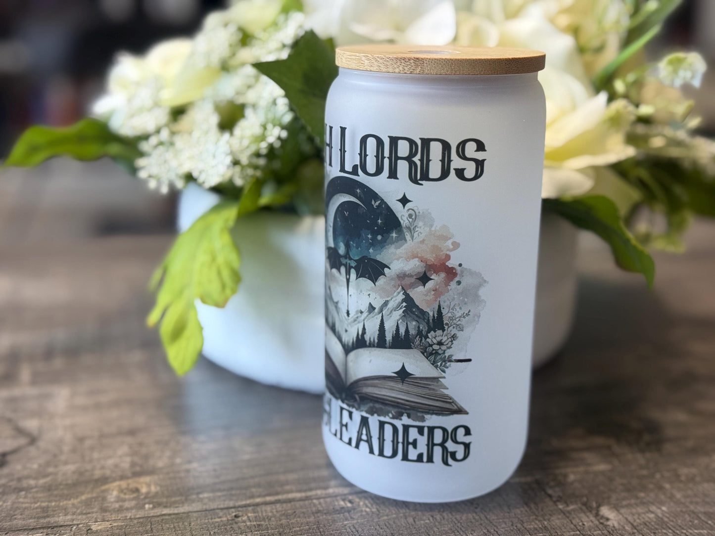 High Lords and Dragon Riders | 16oz Frosted Glass Tumbler with Bamboo Lid and Straw | Fantasy Bookish Gift