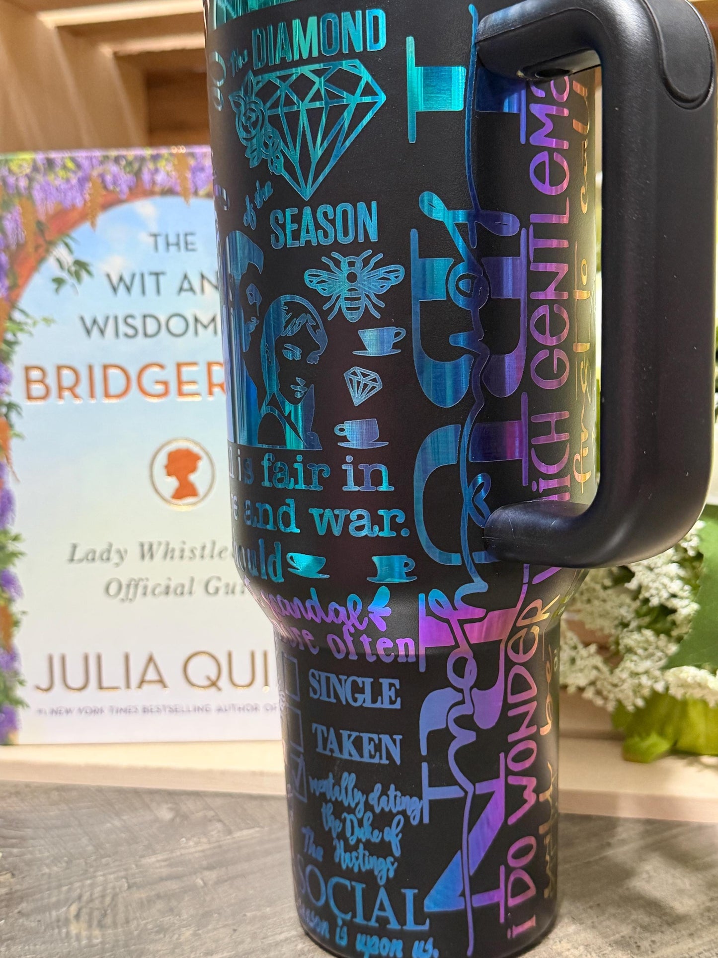 Bridgerton Inspired 40oz Engraved Tumbler | Rainbow Engraved Stanley Inspired Cup | Regency Romance Gift | Tea Lover Stainless Steel Mug