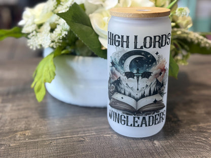 High Lords and Dragon Riders | 16oz Frosted Glass Tumbler with Bamboo Lid and Straw | Fantasy Bookish Gift