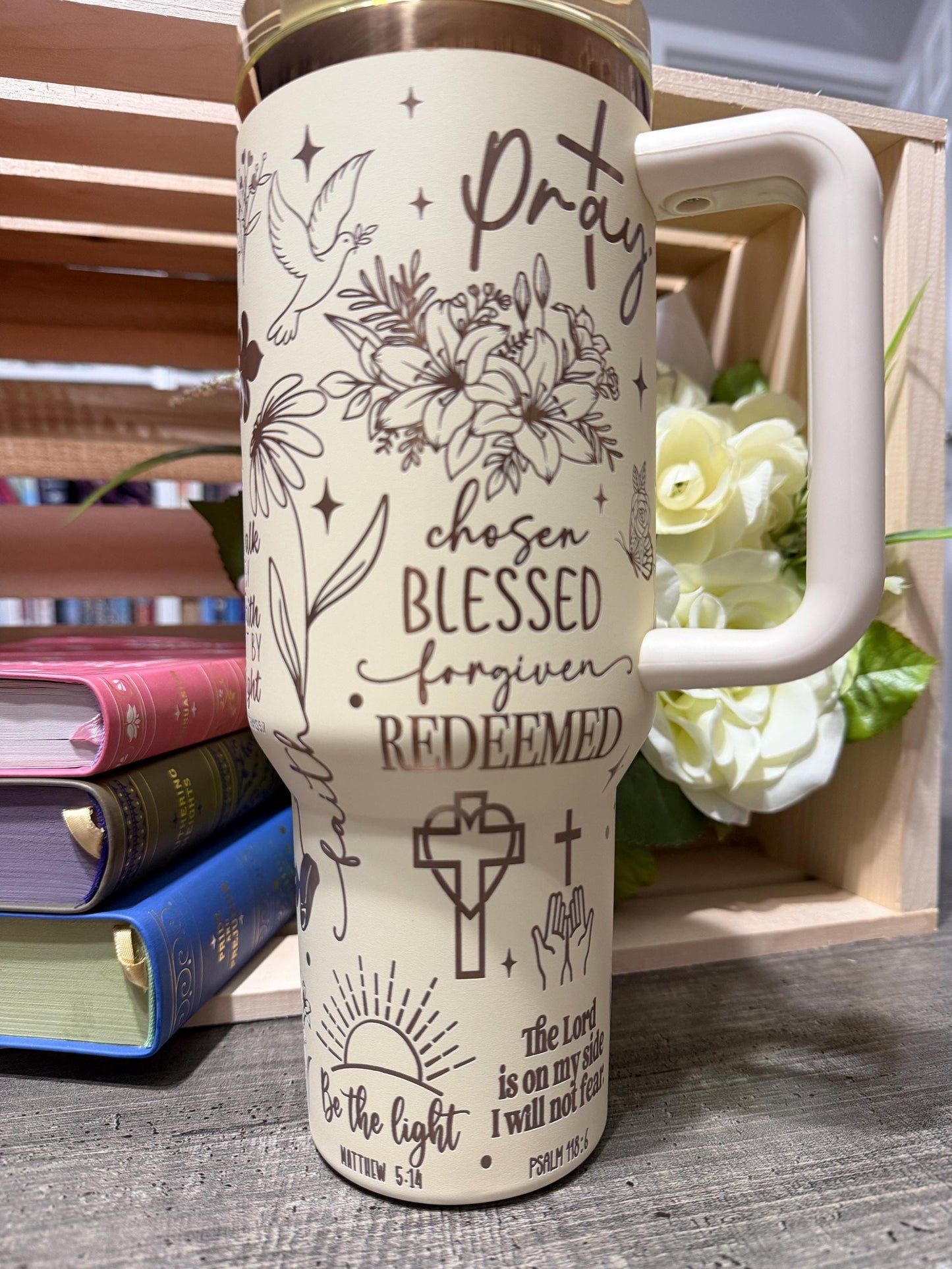 Christian 40oz Engraved Tumbler with Handle | Faith Scripture Cup | Pray Over It Stanley Style Mug | Proverbs 31:25 Gift for Women
