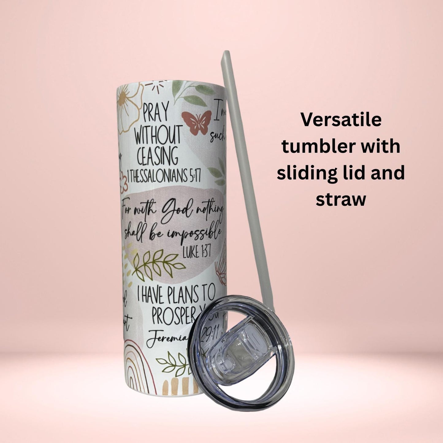 Pastel Scripture Tumbler | Christian Inspirational Drinkware with Bible Verses
