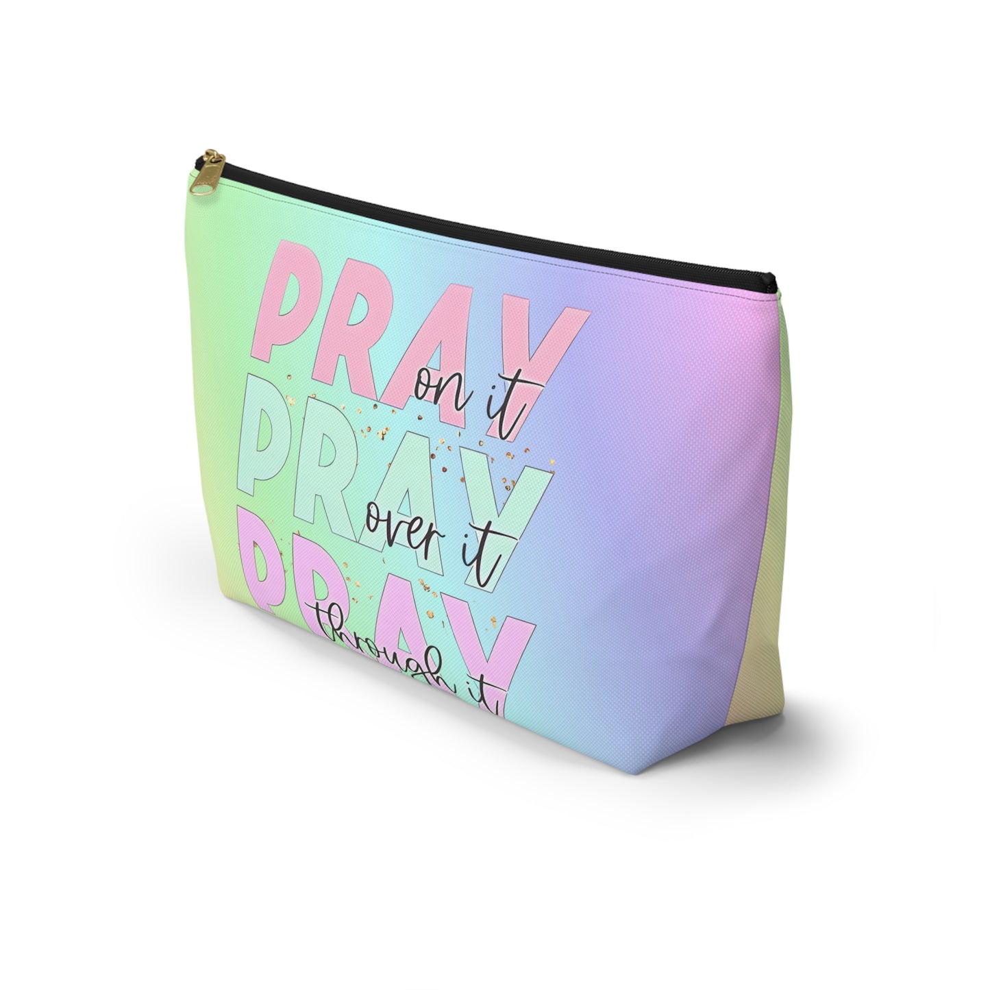 Pastel "Pray On It, Over It, Through It" Cosmetic Bag | Inspirational Zipper Pouch for Faith Filled Organization