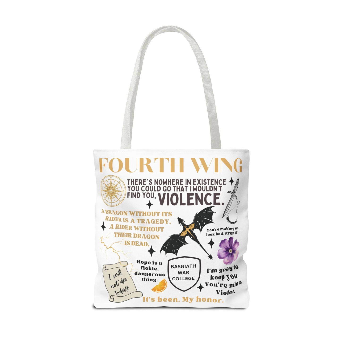 Fourth Wing Quote Tote Bag | Basgiath, Dragons & Violet Romance Design
