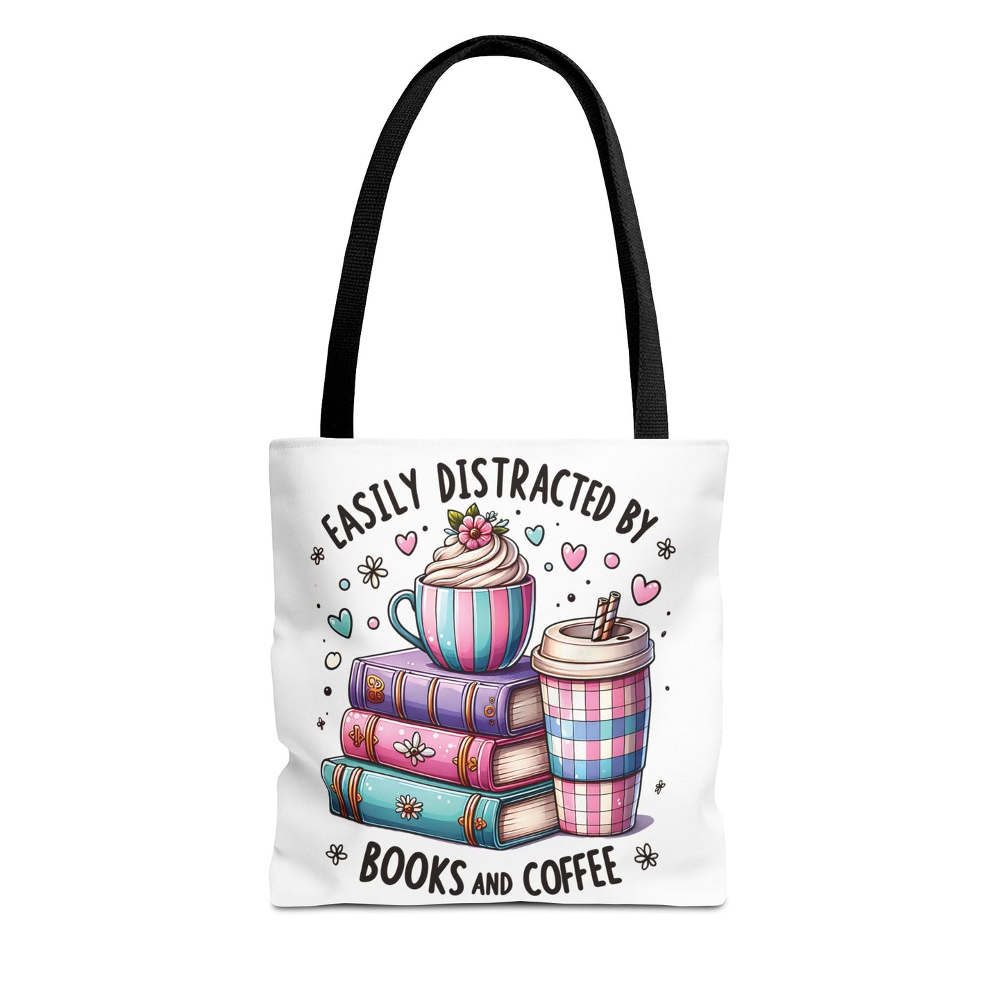 Easily Distracted by Books and Coffee | Book Lover Tote Bag | Reading Gift Bag