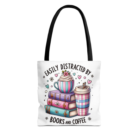 Easily Distracted by Books and Coffee | Book Lover Tote Bag | Reading Gift Bag