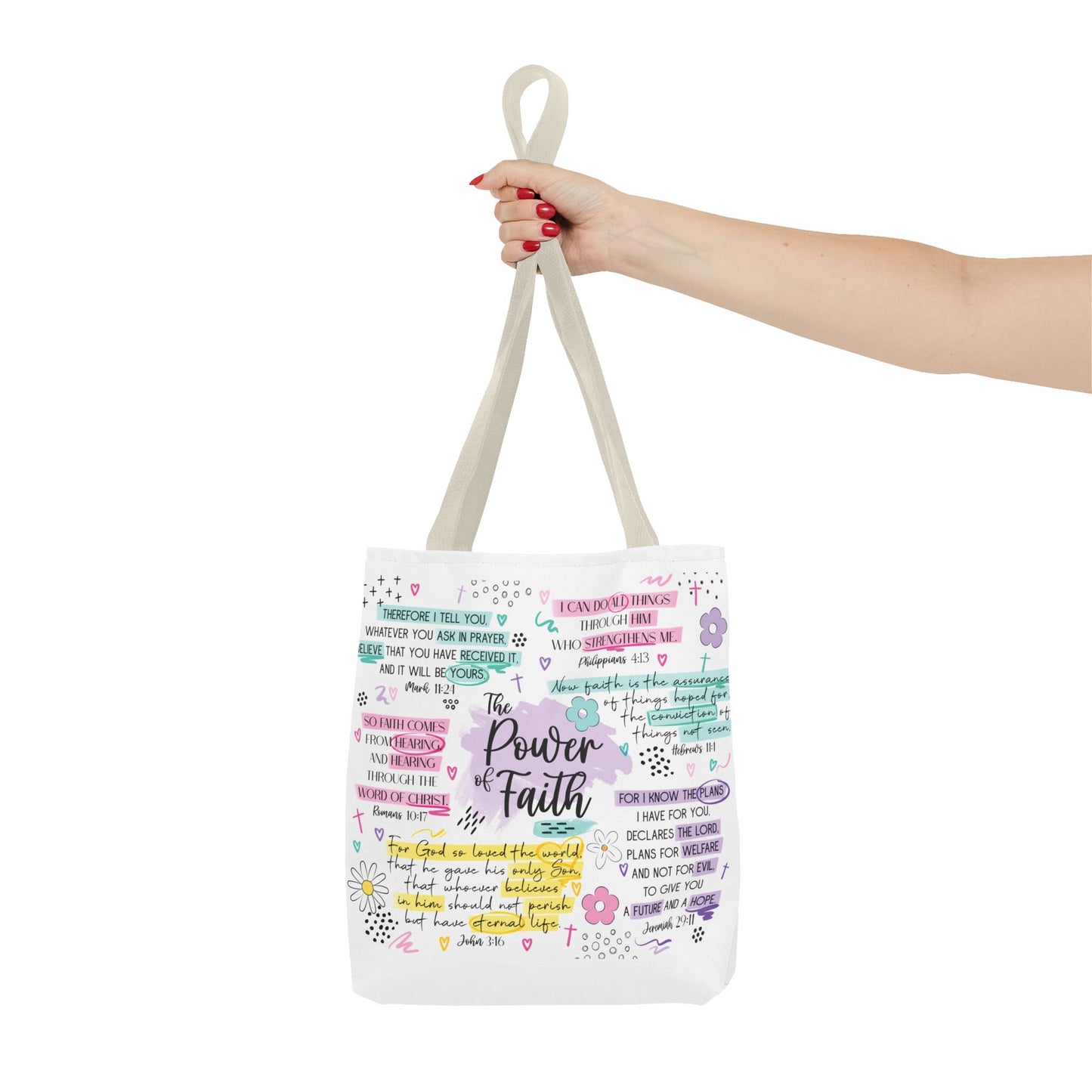 The Power of Faith | Christian Scripture Tote Bag | Inspirational Bible Verse Bag | Religious Gift for Women