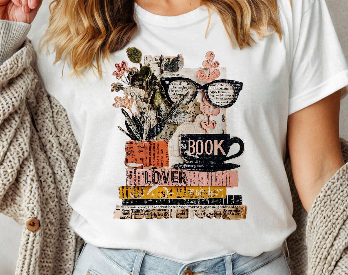 Book Lover Collage Glasses - Cute Book Reading T-Shirt