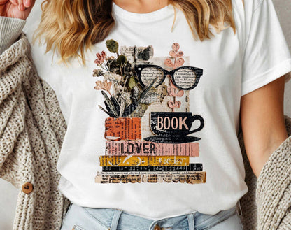 Book Lover Collage Glasses - Cute Book Reading T-Shirt