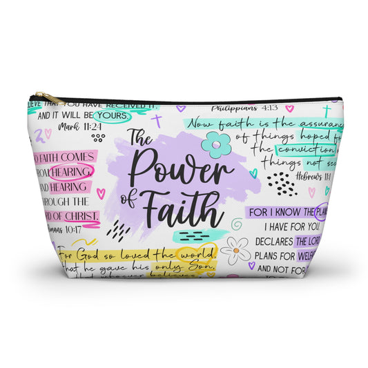 Power of Faith Bible Verse Cosmetic Bag | Pastel Christian Zipper Pouch with Scripture & Butterflies