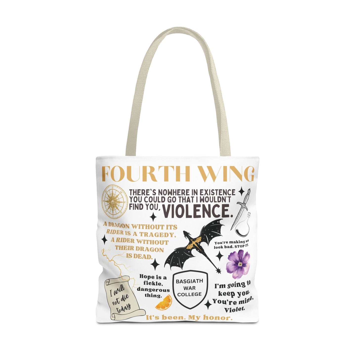 Fourth Wing Quote Tote Bag | Basgiath, Dragons & Violet Romance Design