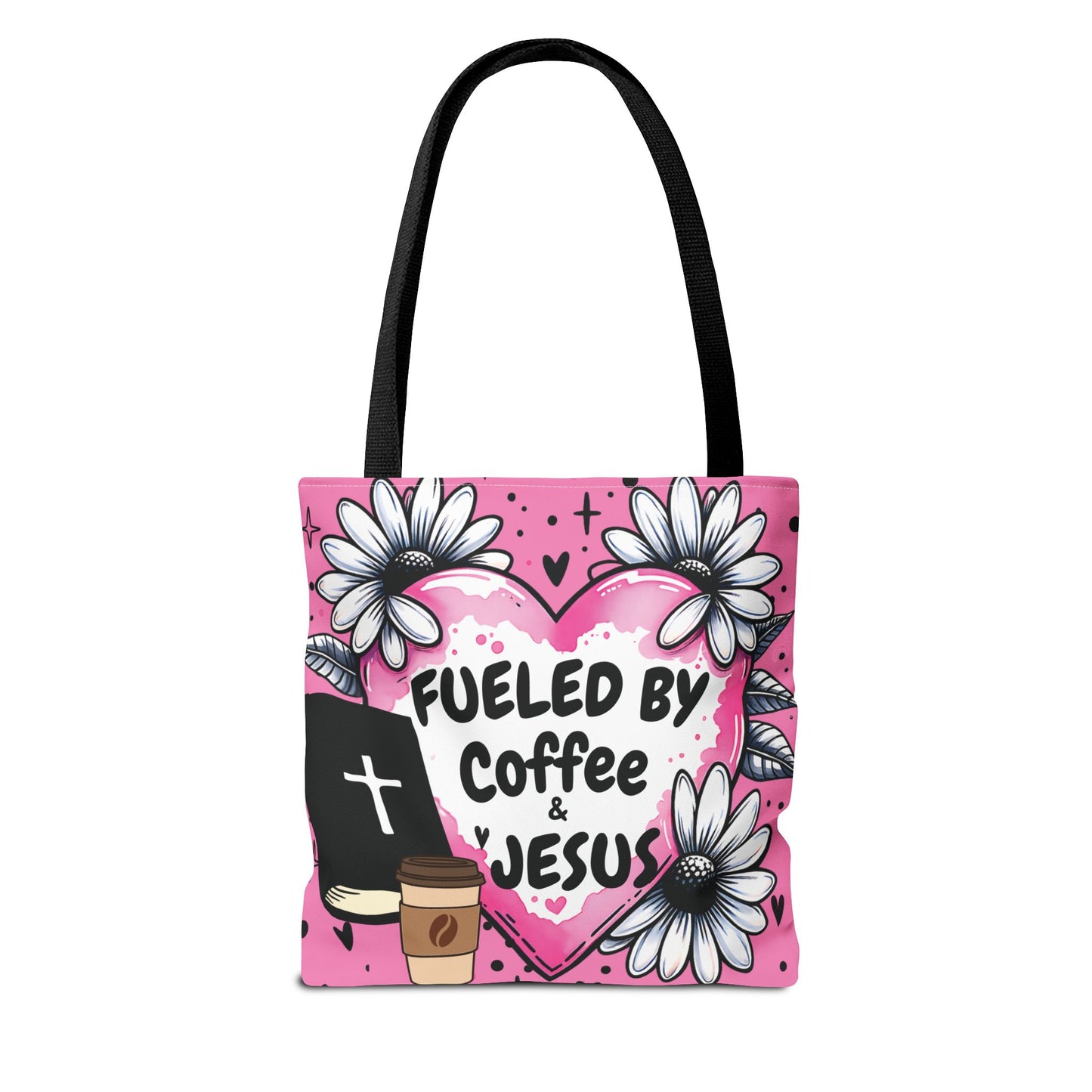 Fueled by Coffee & Jesus Christian Tote Bag | Pink Floral Faith Market Bag