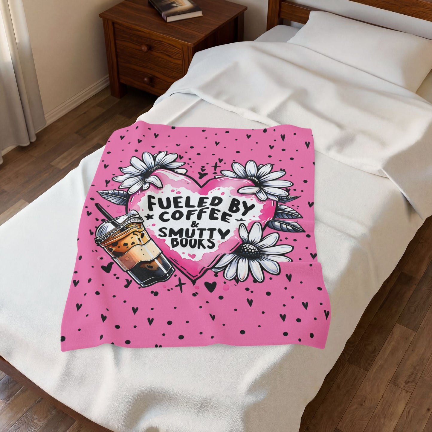 Fueled by Coffee and Smutty Books Blanket | Pink Bookish Cozy Reading Throw