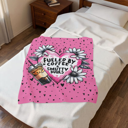 Fueled by Coffee and Smutty Books Blanket | Pink Bookish Cozy Reading Throw