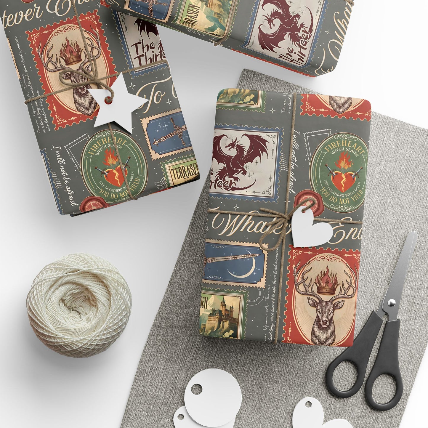 Throne of Glass Wrapping Paper | To Whatever End, Firehart | Fantasy Bookish Gift Wrap | Sarah J Maas Inspired