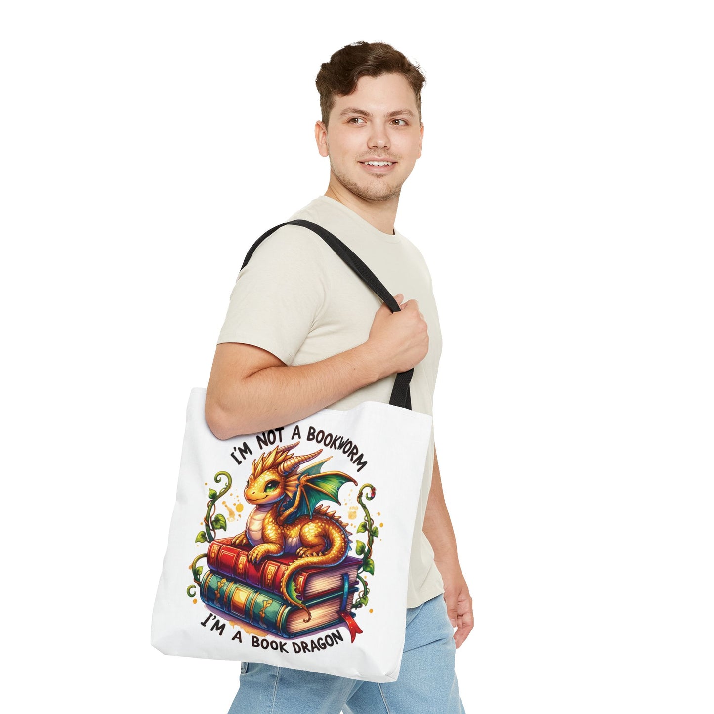 Book Dragon Tote Bag | Fantasy Reading Lover Gift | Double Sided Linen Bag