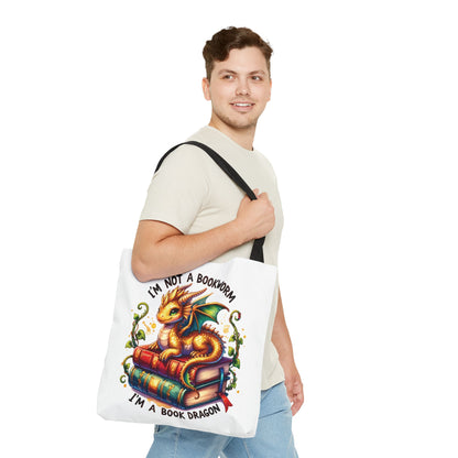 Book Dragon Tote Bag | Fantasy Reading Lover Gift | Double Sided Linen Bag
