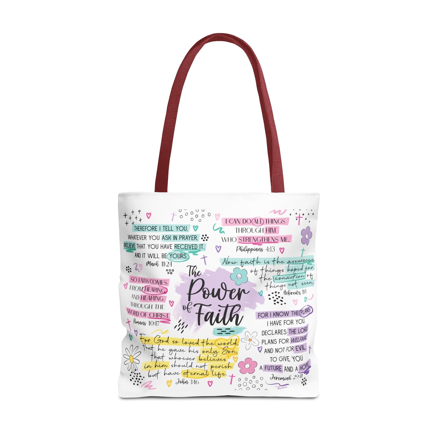 The Power of Faith | Christian Scripture Tote Bag | Inspirational Bible Verse Bag | Religious Gift for Women