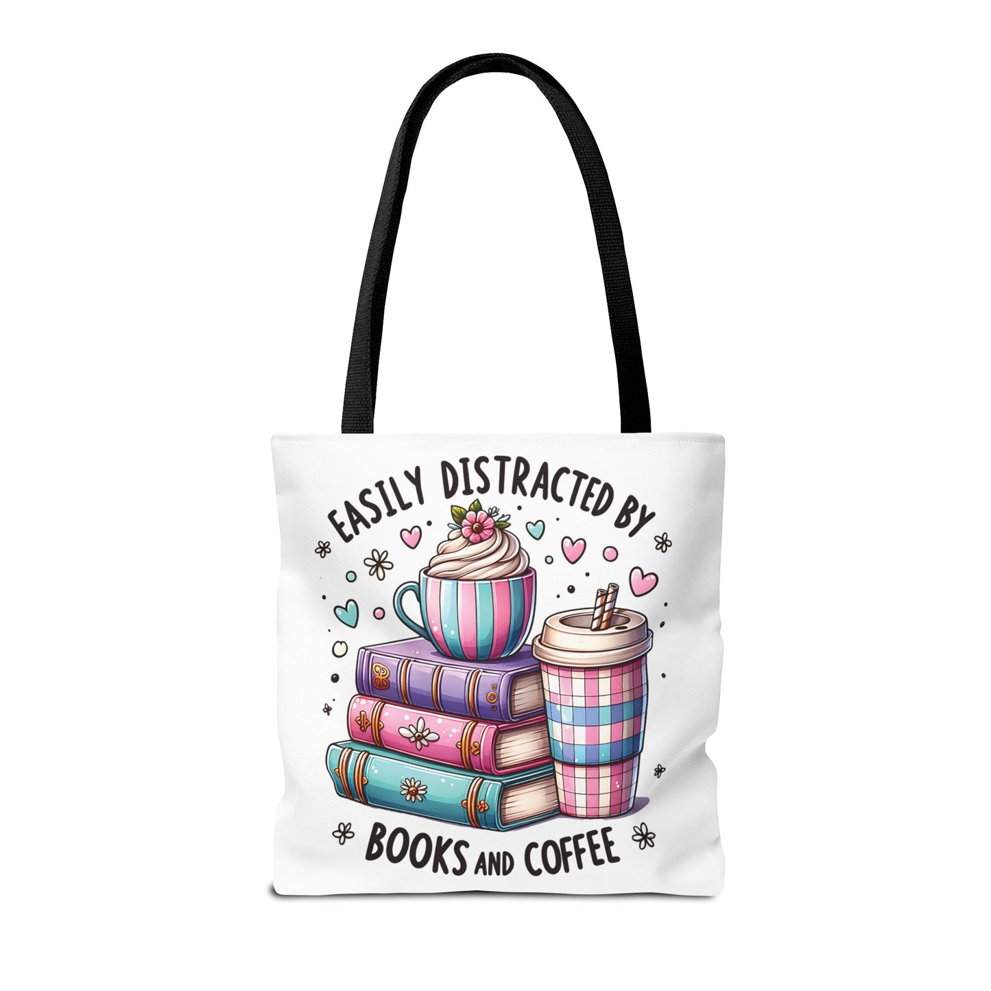 Easily Distracted by Books and Coffee | Book Lover Tote Bag | Reading Gift Bag