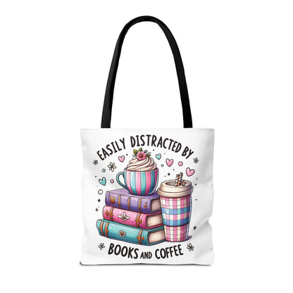 Easily Distracted by Books and Coffee | Book Lover Tote Bag | Reading Gift Bag