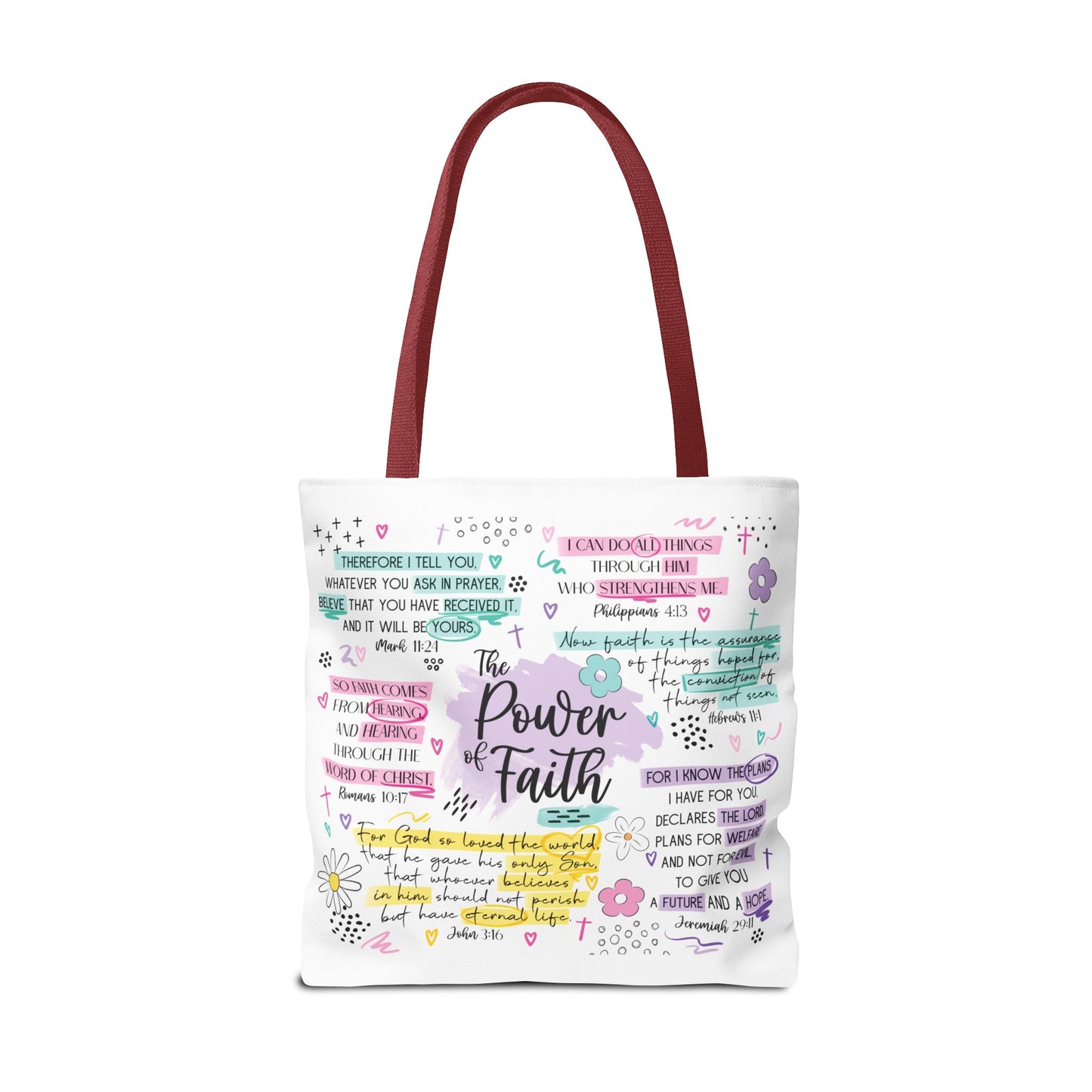 The Power of Faith | Christian Scripture Tote Bag | Inspirational Bible Verse Bag | Religious Gift for Women
