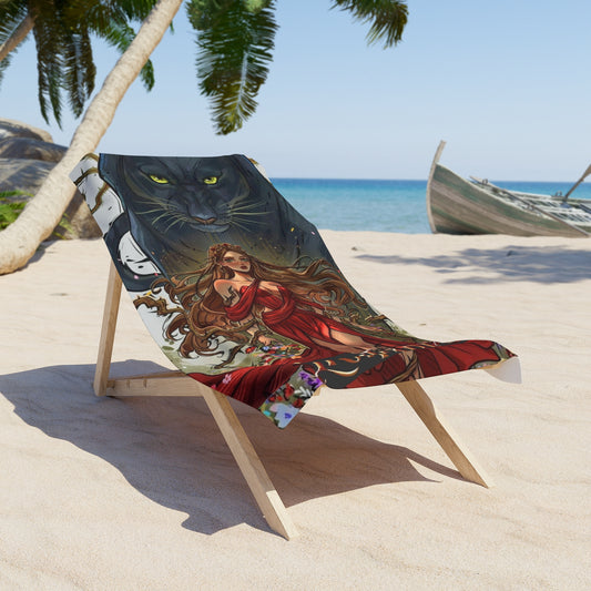 Lightlark Inspired Beach Towel Featuring Isla Crown and Lynx