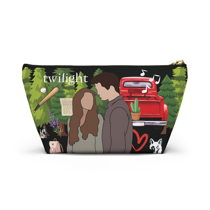 Twilight Inspired Cosmetic Bag | Forest Romance Design with Red Truck & Bookish Icons | YA Zipper Pouch
