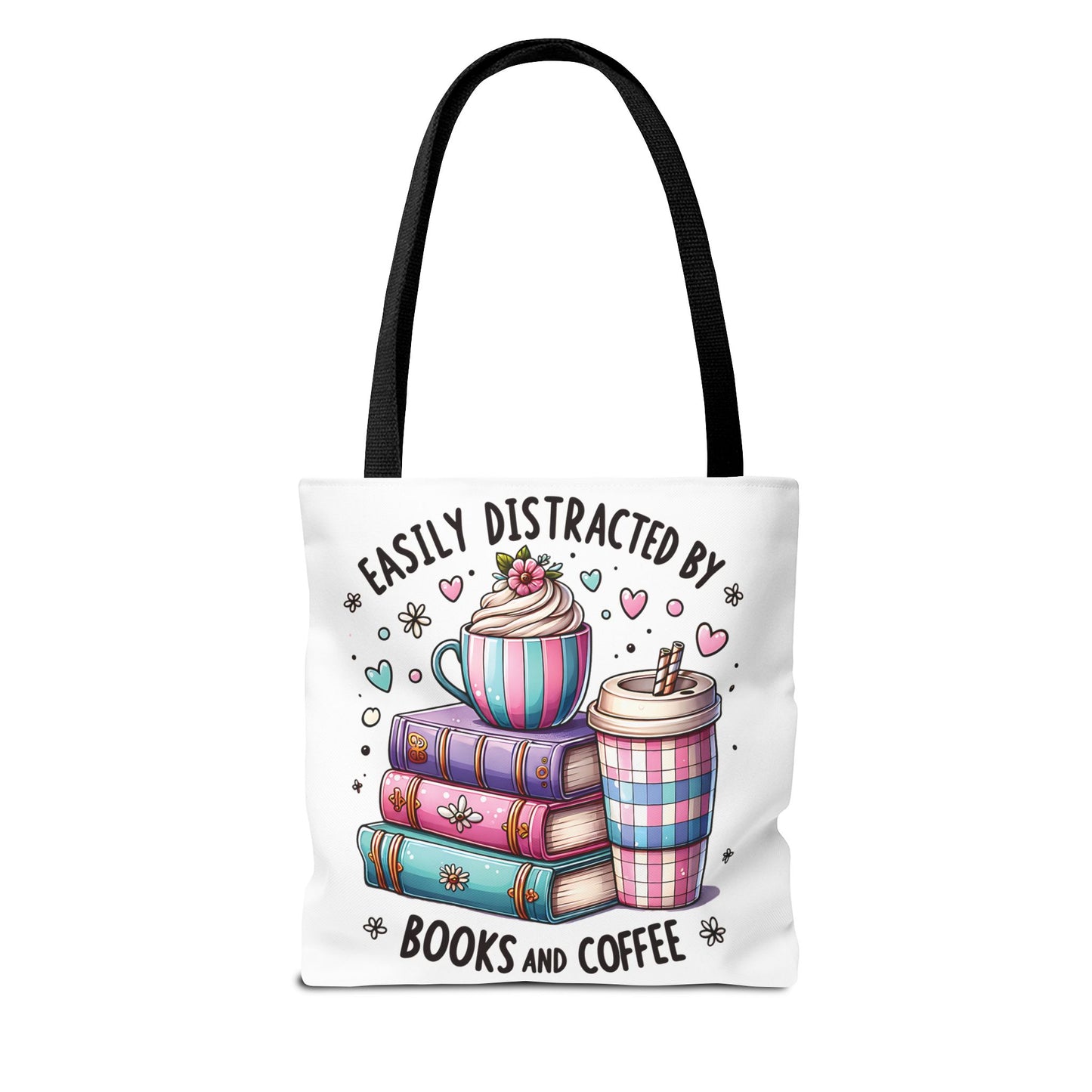 Easily Distracted by Books and Coffee | Book Lover Tote Bag | Reading Gift Bag