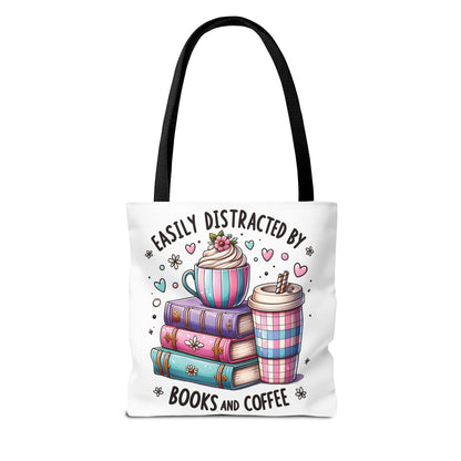 Easily Distracted by Books and Coffee | Book Lover Tote Bag | Reading Gift Bag