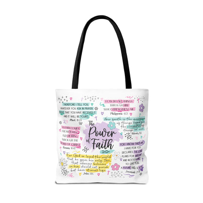 The Power of Faith | Christian Scripture Tote Bag | Inspirational Bible Verse Bag | Religious Gift for Women