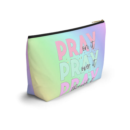 Pastel "Pray On It, Over It, Through It" Cosmetic Bag | Inspirational Zipper Pouch for Faith Filled Organization