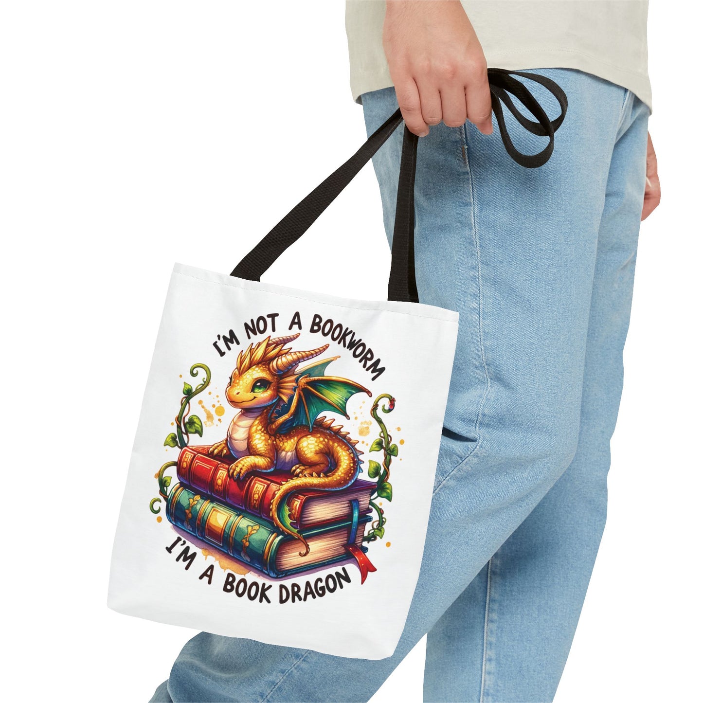 Book Dragon Tote Bag | Fantasy Reading Lover Gift | Double Sided Linen Bag