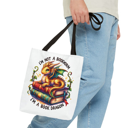 Book Dragon Tote Bag | Fantasy Reading Lover Gift | Double Sided Linen Bag