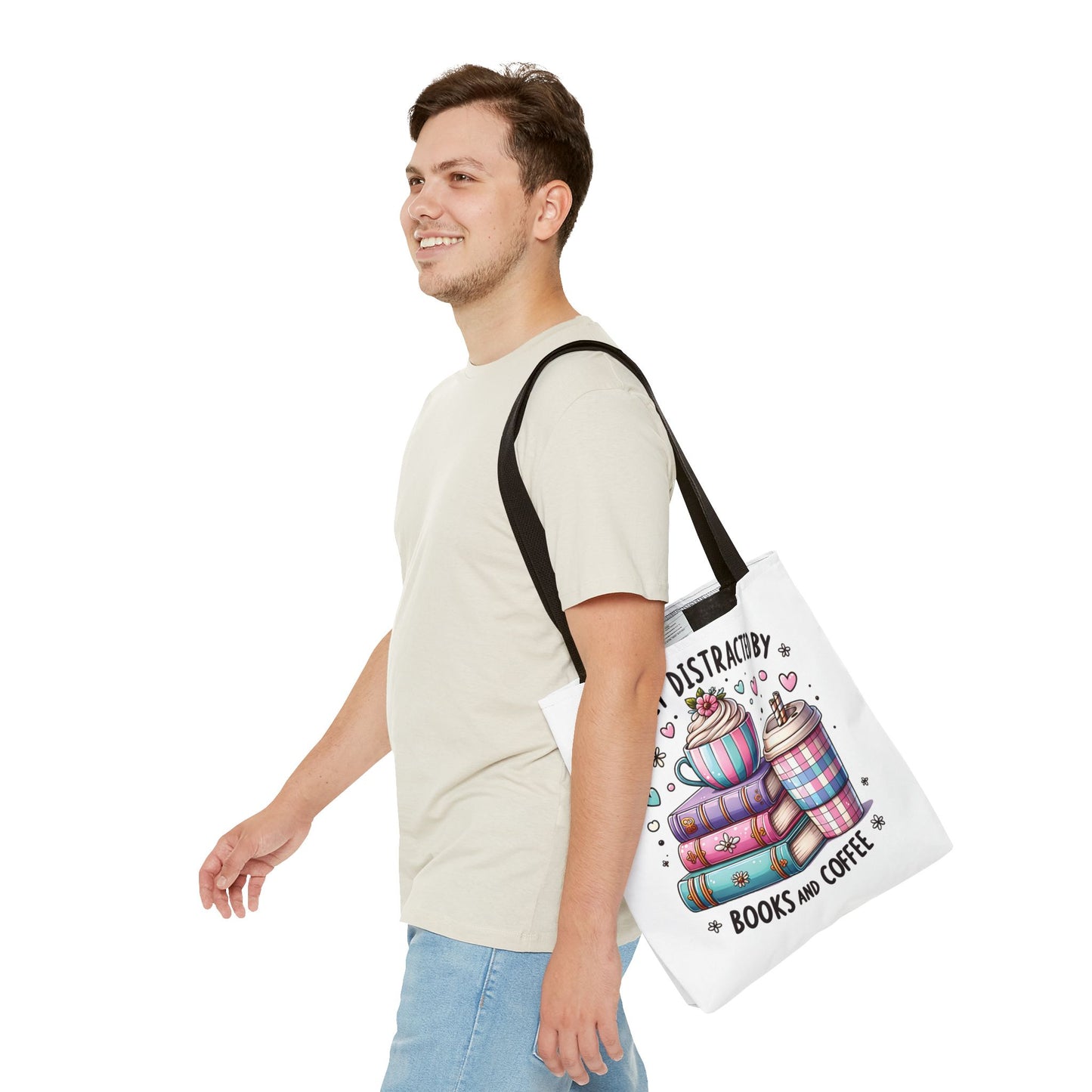 Easily Distracted by Books and Coffee | Book Lover Tote Bag | Reading Gift Bag