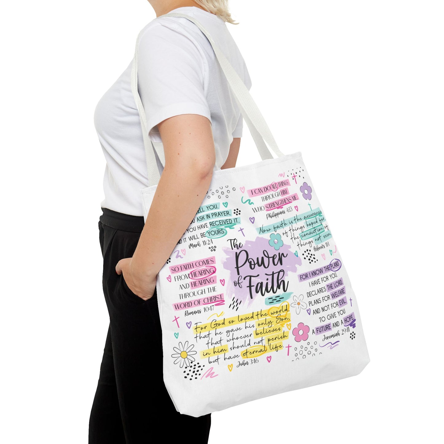 The Power of Faith | Christian Scripture Tote Bag | Inspirational Bible Verse Bag | Religious Gift for Women