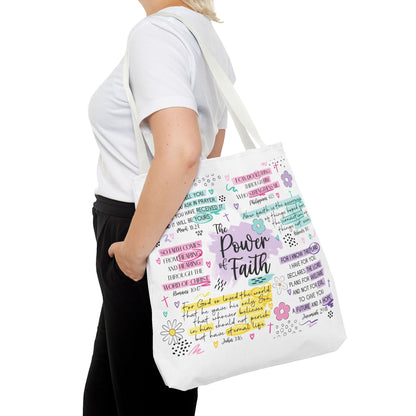 The Power of Faith | Christian Scripture Tote Bag | Inspirational Bible Verse Bag | Religious Gift for Women