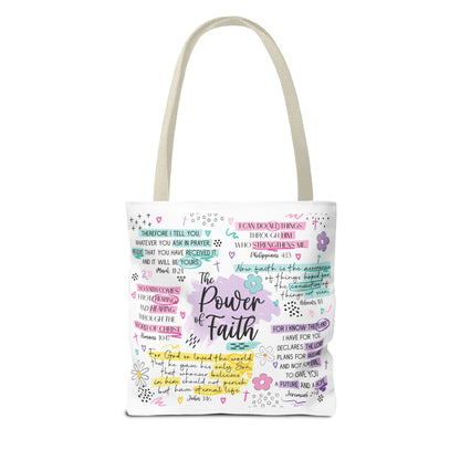 The Power of Faith | Christian Scripture Tote Bag | Inspirational Bible Verse Bag | Religious Gift for Women