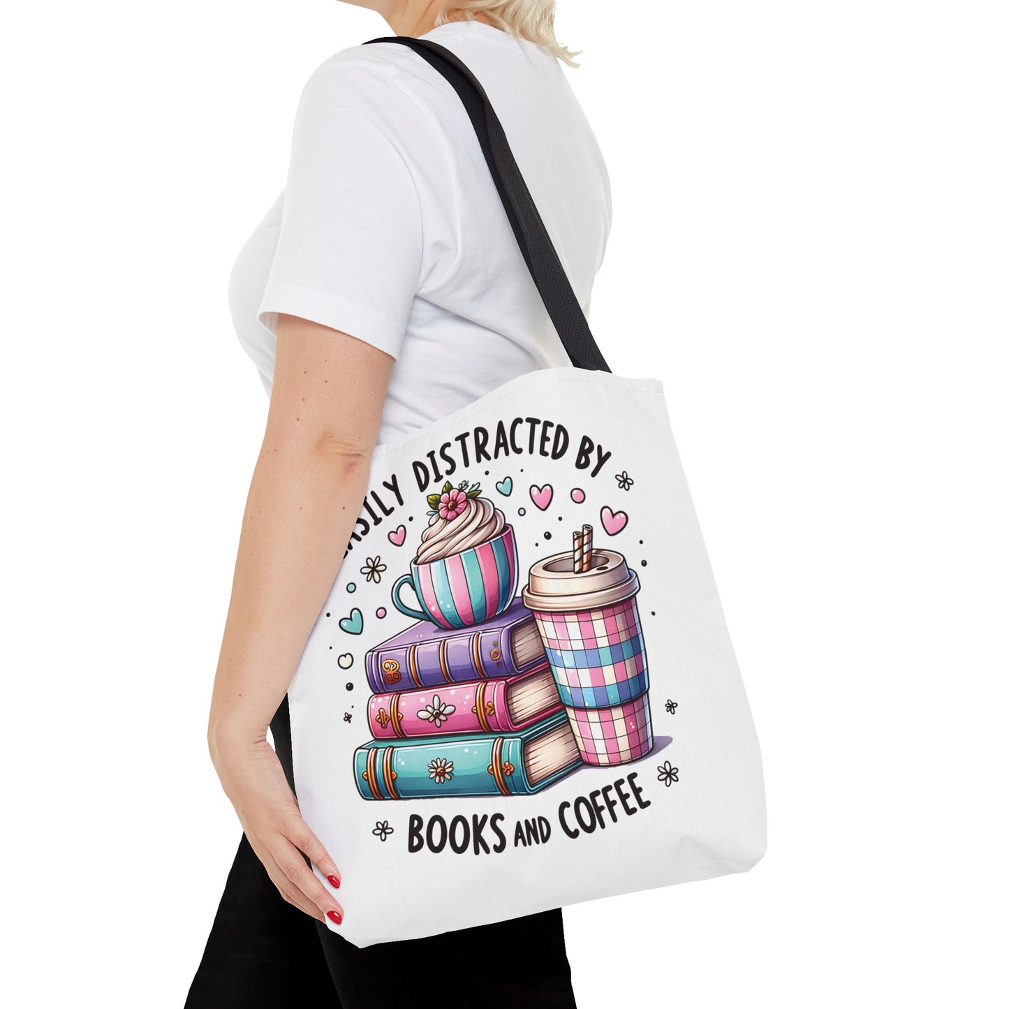 Easily Distracted by Books and Coffee | Book Lover Tote Bag | Reading Gift Bag