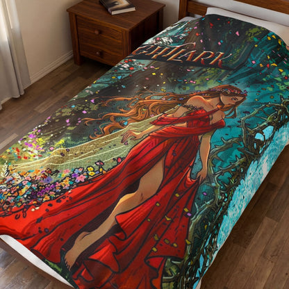Lightlark-Inspired Enchanted Forest Blanket | Isla in Crimson Gown | Bookish Fantasy Throw