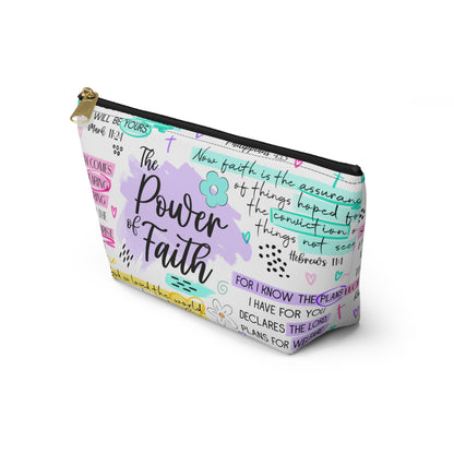 Power of Faith Bible Verse Cosmetic Bag | Pastel Christian Zipper Pouch with Scripture & Butterflies