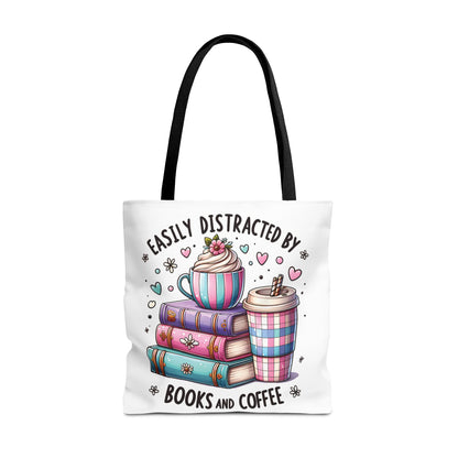 Easily Distracted by Books and Coffee | Book Lover Tote Bag | Reading Gift Bag