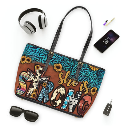 She is Strong | Western PU Leather Shoulder Bag | Cowprint Sunflowers and Faith Inspired Style