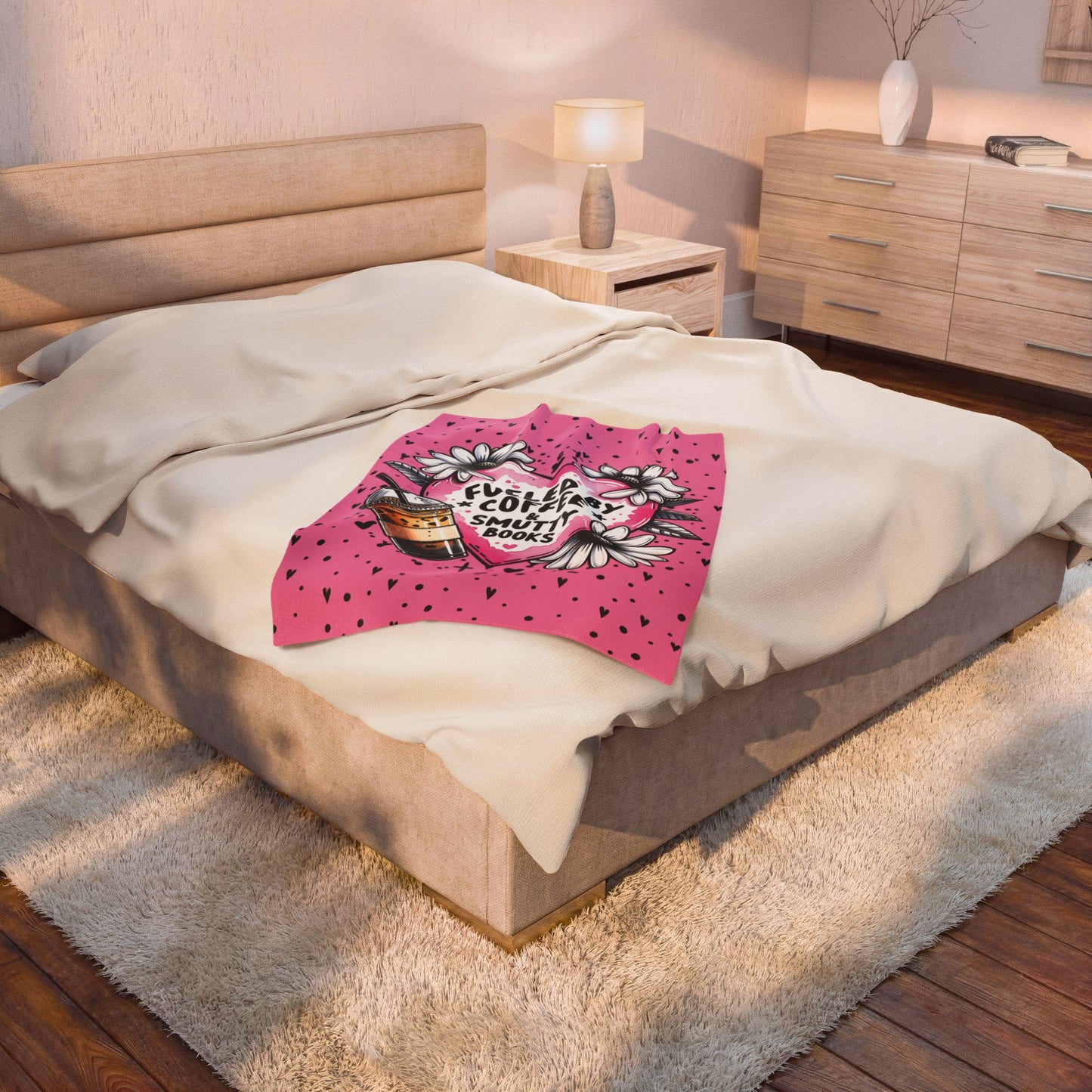 Fueled by Coffee and Smutty Books Blanket | Pink Bookish Cozy Reading Throw
